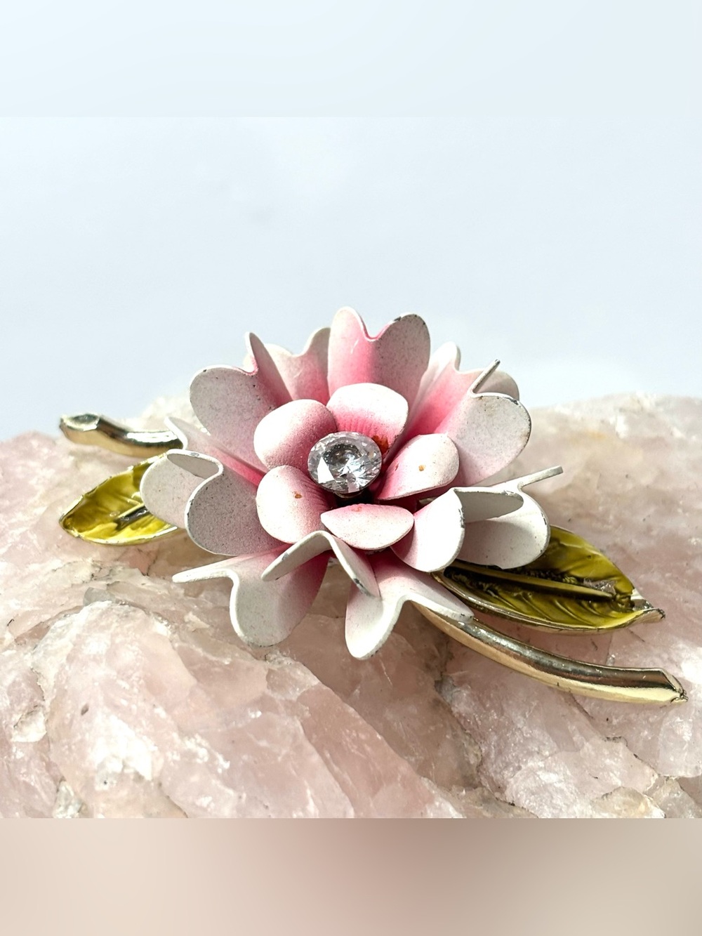 Vintage Coro Pink Enamel Flower Cottagecore Brooch
